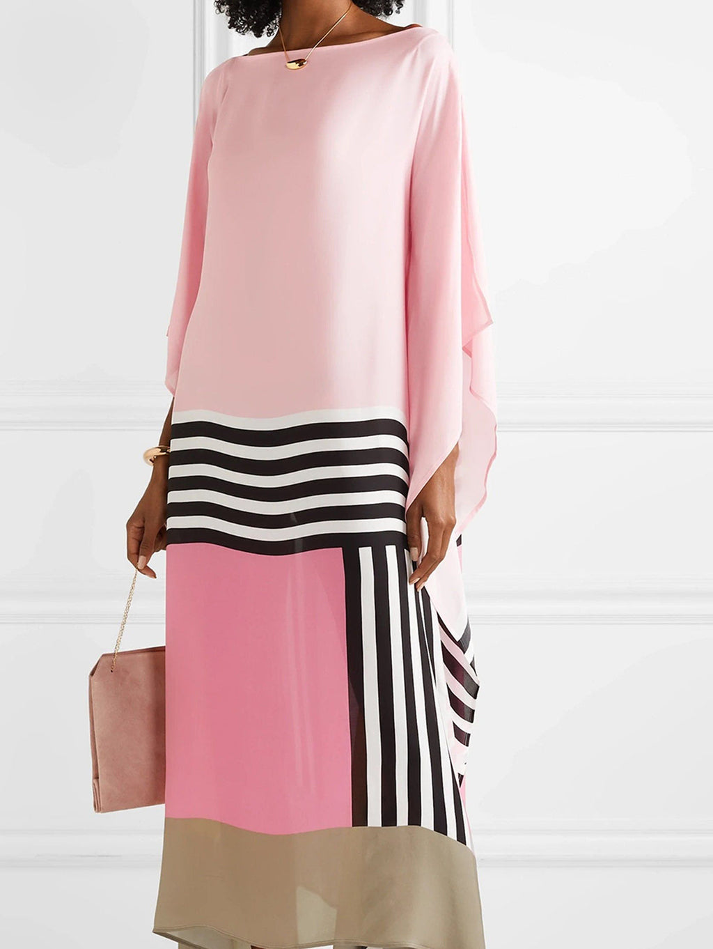 Vivienne | Damen Kaftan Kleid Fledermausärmel Colorblock Maxi