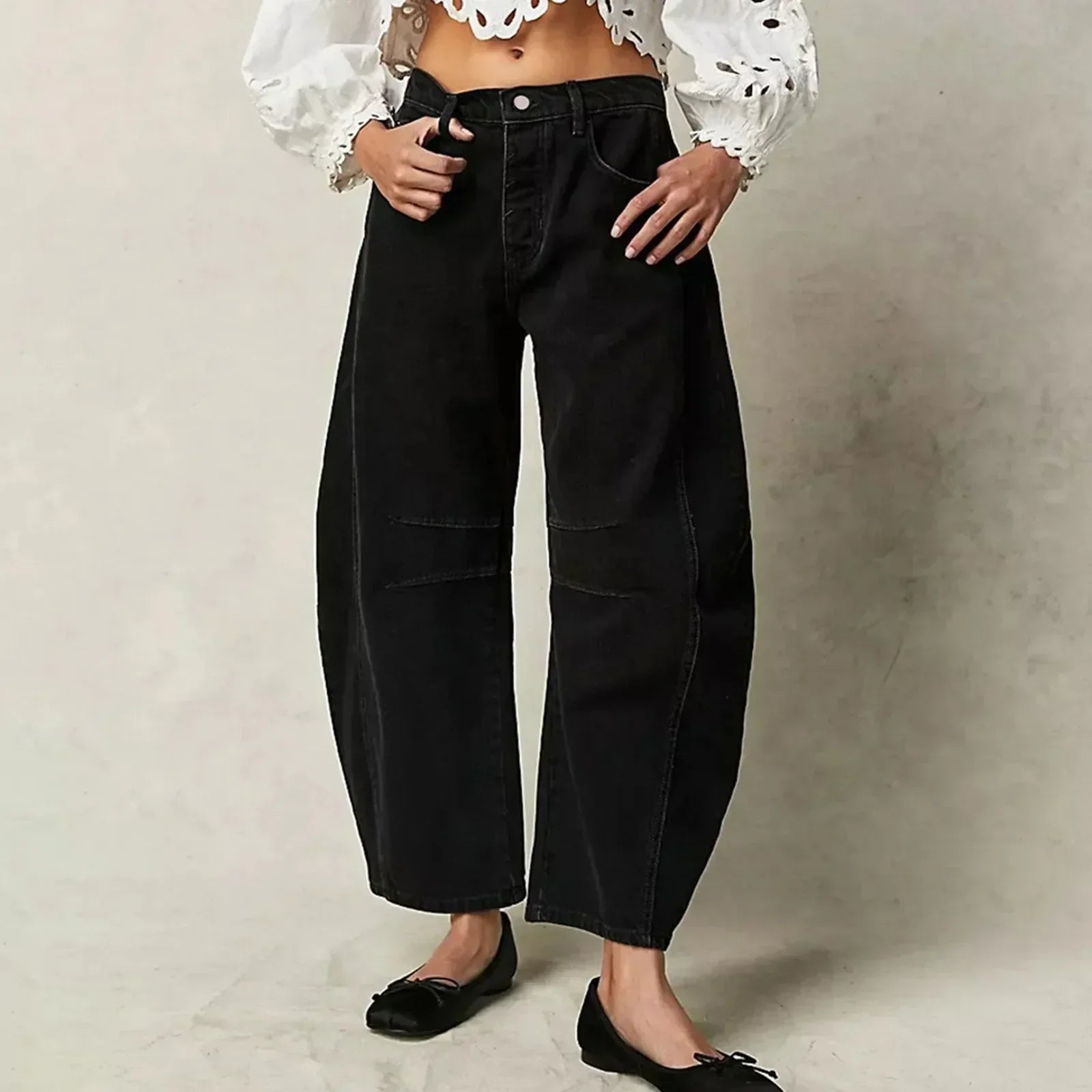 Nora | Damen Barrel Leg Jeans Weites Bein High Waist Freizeithose