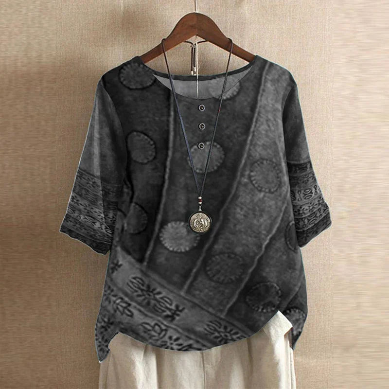 Damen Vintage Bedruckt Kurzarm Bluse