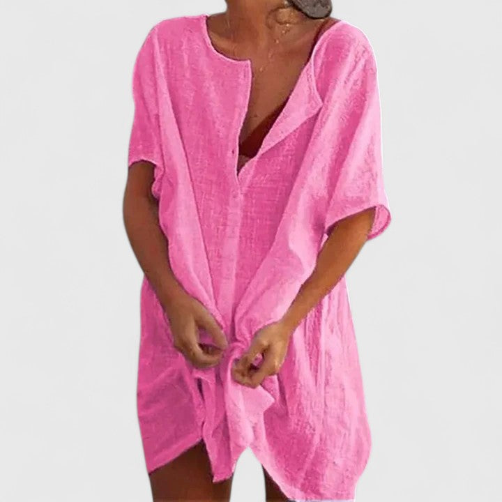 Damen Lässig Kurzarm Tunika Midikleid