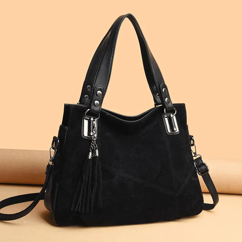Damen Klassische Gefranste Schultertasche mit Quasten