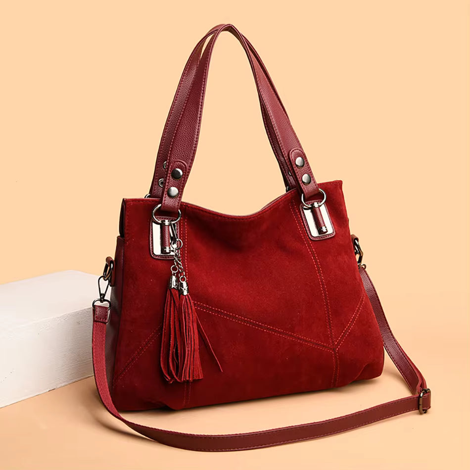 Damen Klassische Gefranste Schultertasche mit Quasten