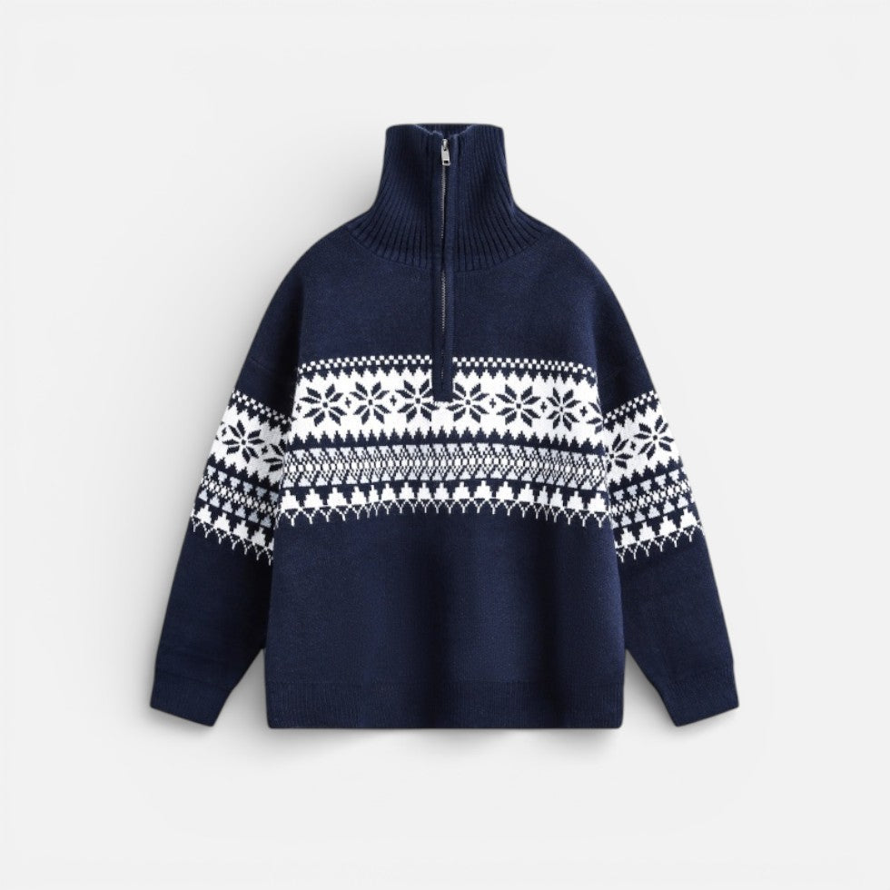 Herren Strickpullover mit Reissverschluss und Norwegermuster