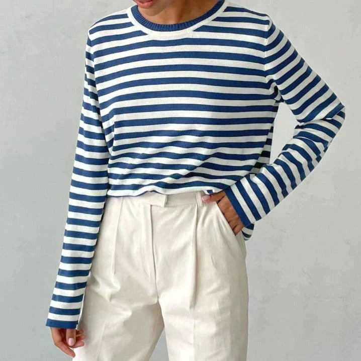 Damen Sommer Streifen Langarm T-shirt