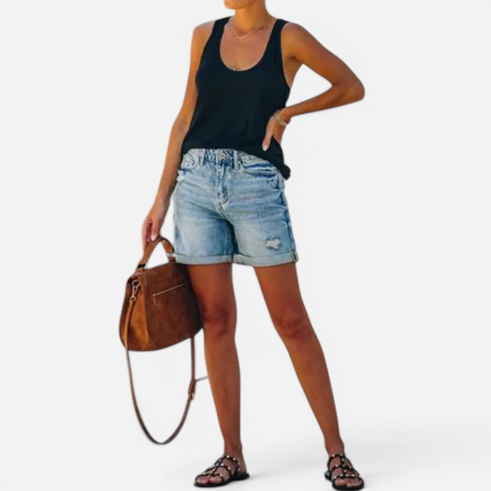 Jeansshorts Umschlag Saum Denim Used Look