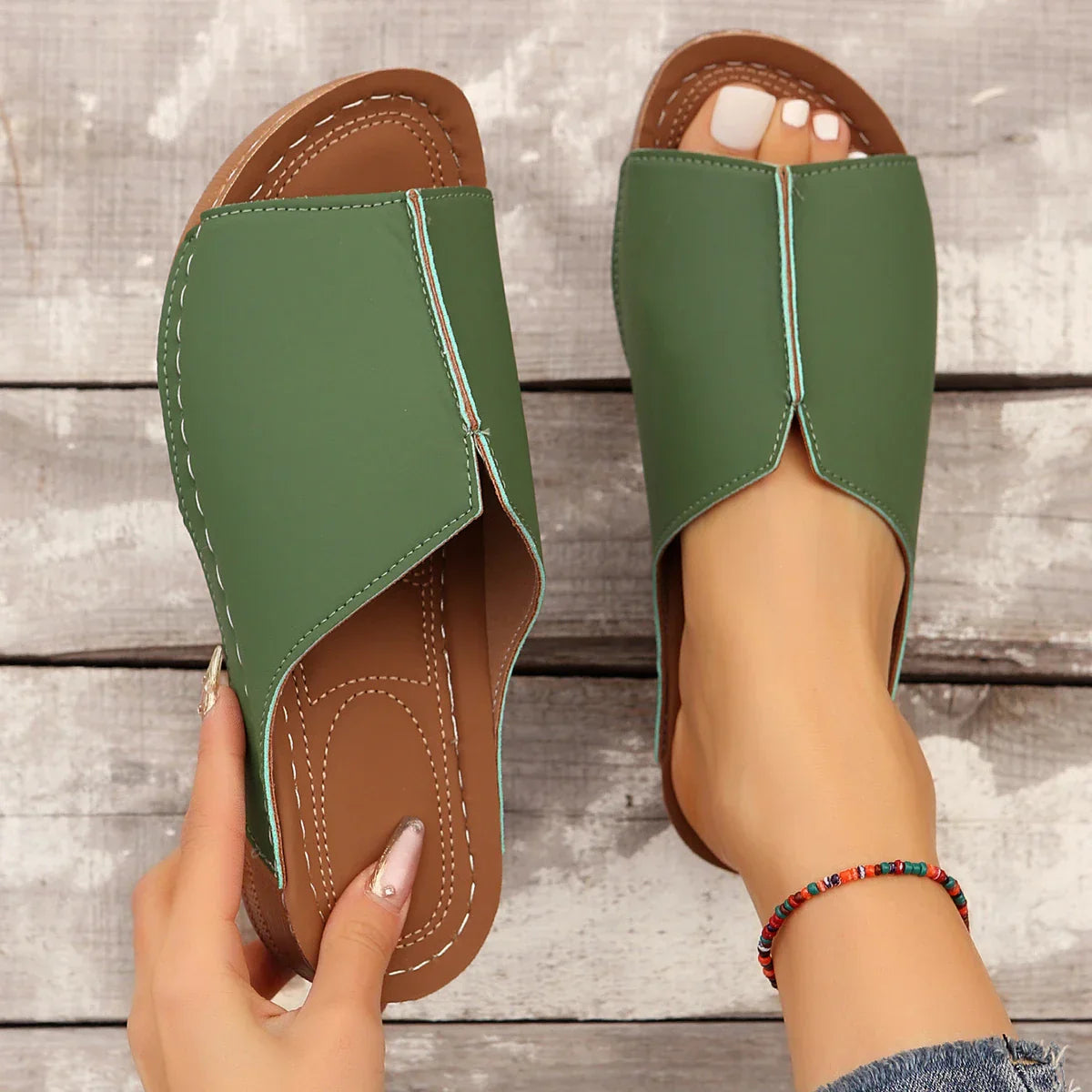 Damen Slip On Keilsohle Mule Sandalen