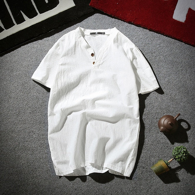Herren Lässiger Henley T-Shirt mit Knöpfen