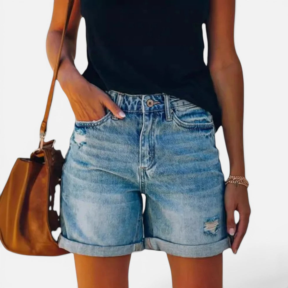 Jeansshorts Umschlag Saum Denim Used Look