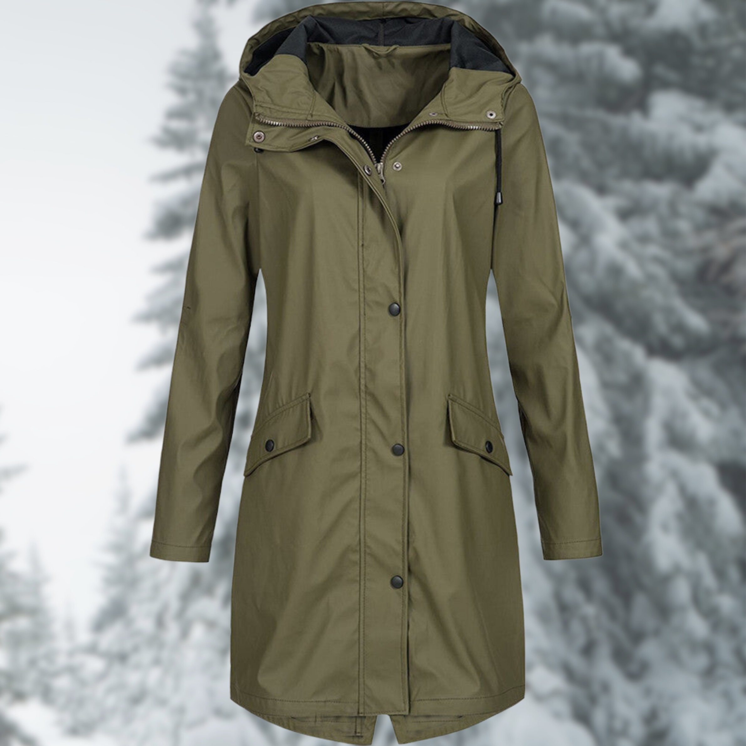 Drune | wasserdichte Parka mit Kapuze - Damen Regenjacke mit praktischen Taschen