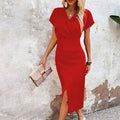 Damen Festliches Hochzeitsgast Wickel Midikleid