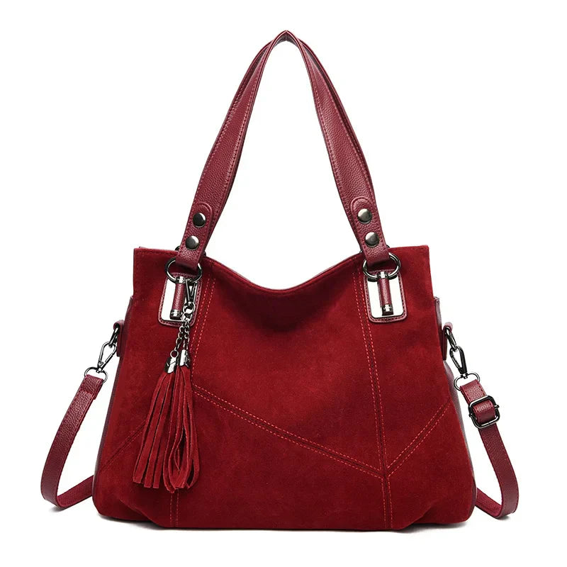 Damen Klassische Gefranste Schultertasche mit Quasten