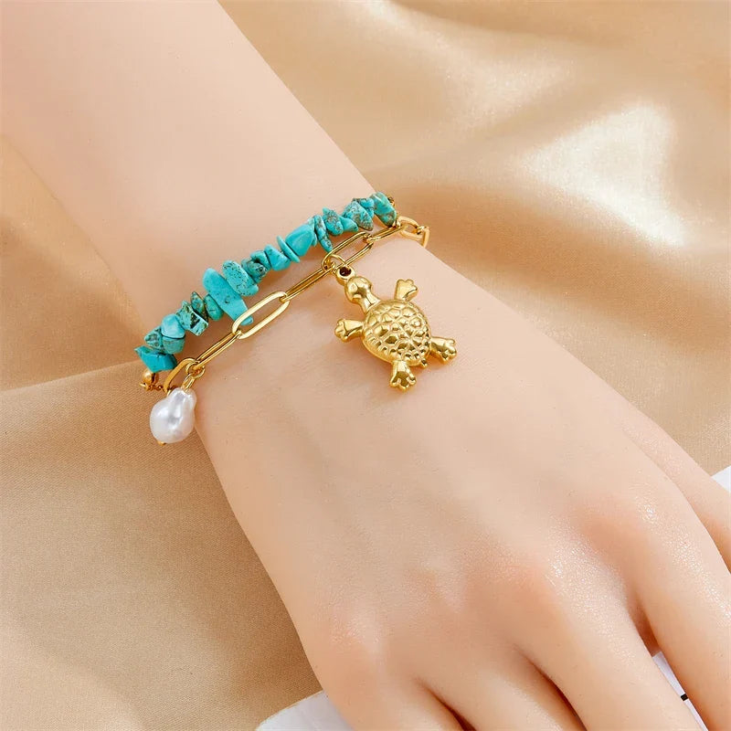 Exklusive Türkis-Schildkrötenarmband aus Edelstahl