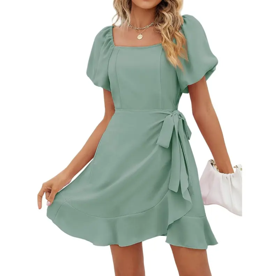 Doris | Damen Minikleid Eckiger Ausschnitt Puffärmel – Mini Kleid Gürtel Sommer 2026
