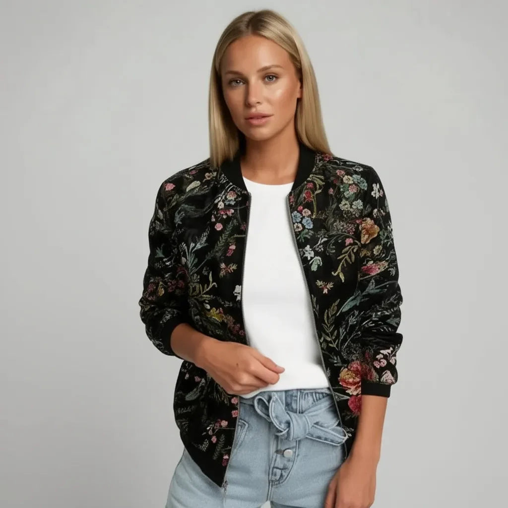 Leichte bunte Jacke für Damen mit Bündchen und Reißverschluss