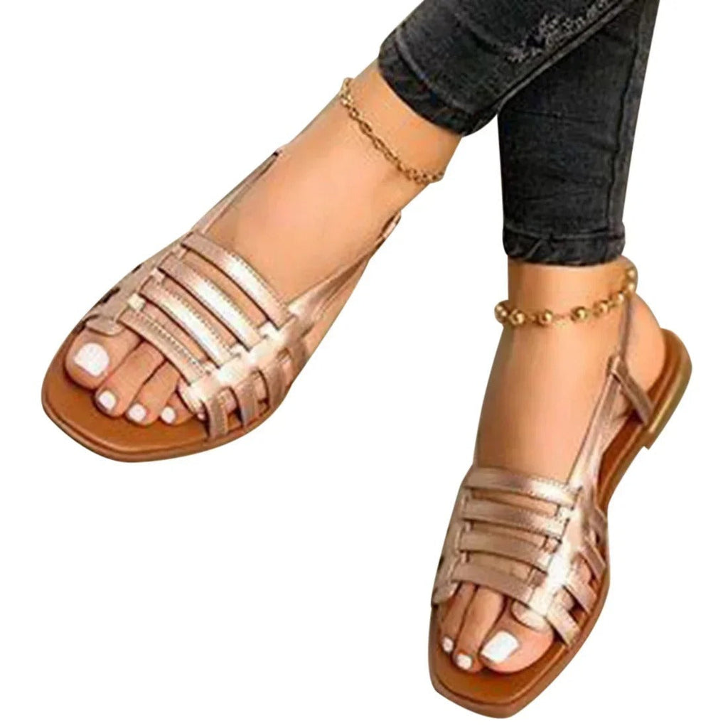 Sandalen Damen Flach | Römer-Riemchen & Metallic-Look