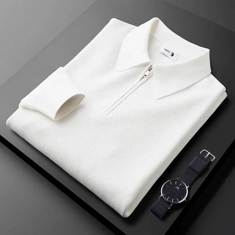 Herren Halbreißverschluss Slim Fit Strick-Poloshirt