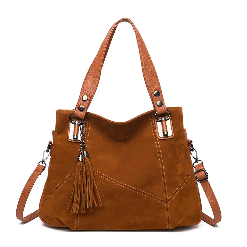 Damen Klassische Gefranste Schultertasche mit Quasten