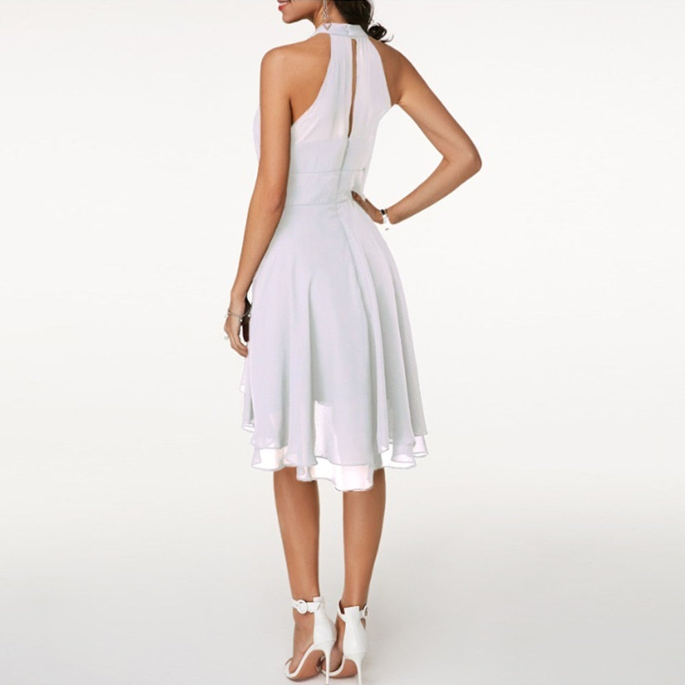 Damen Sommer Neckholder Midikleid