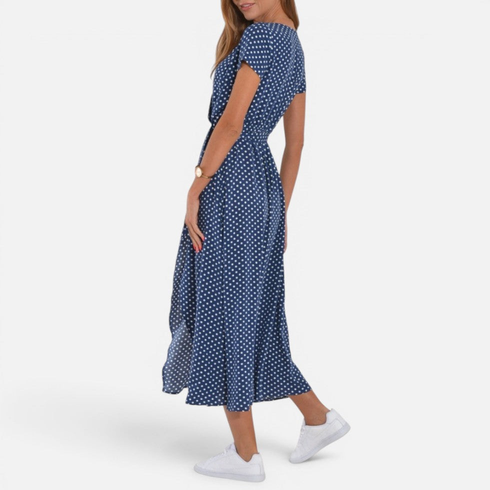 Maxikleid Wickeloptik Blumenmuster V Ausschnitt Kurzarm