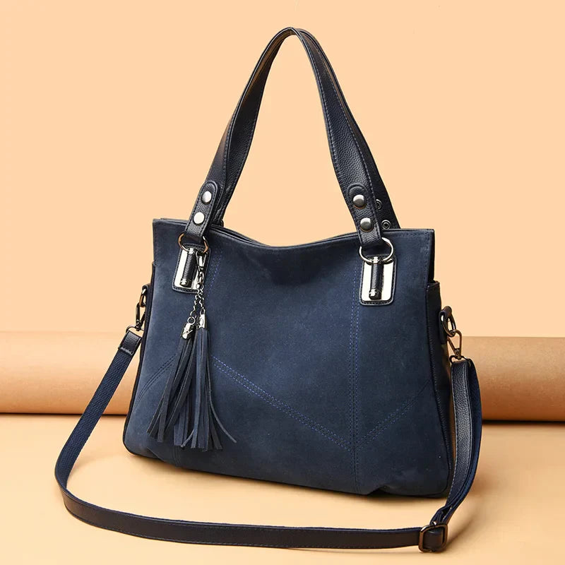Damen Klassische Gefranste Schultertasche mit Quasten