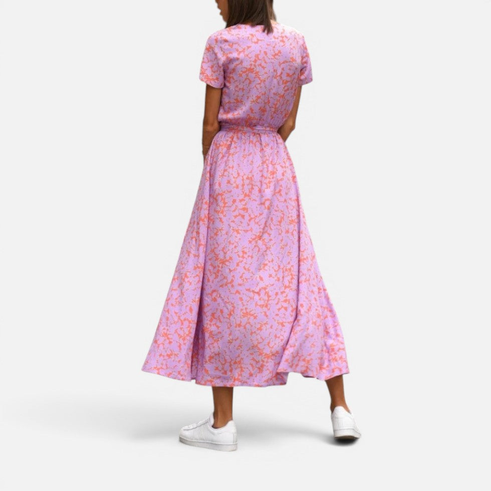 Maxikleid Wickeloptik Blumenmuster V Ausschnitt Kurzarm