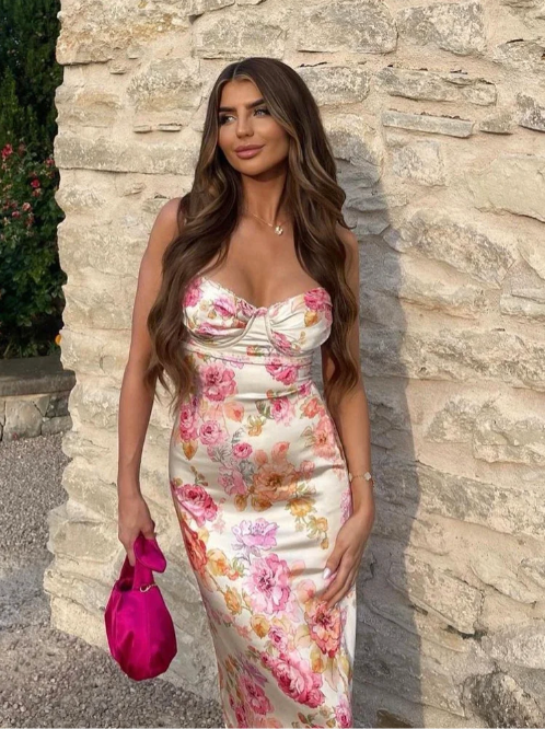 Damen Geblümtes Träger Hochzeitsgast Maxi Kleid