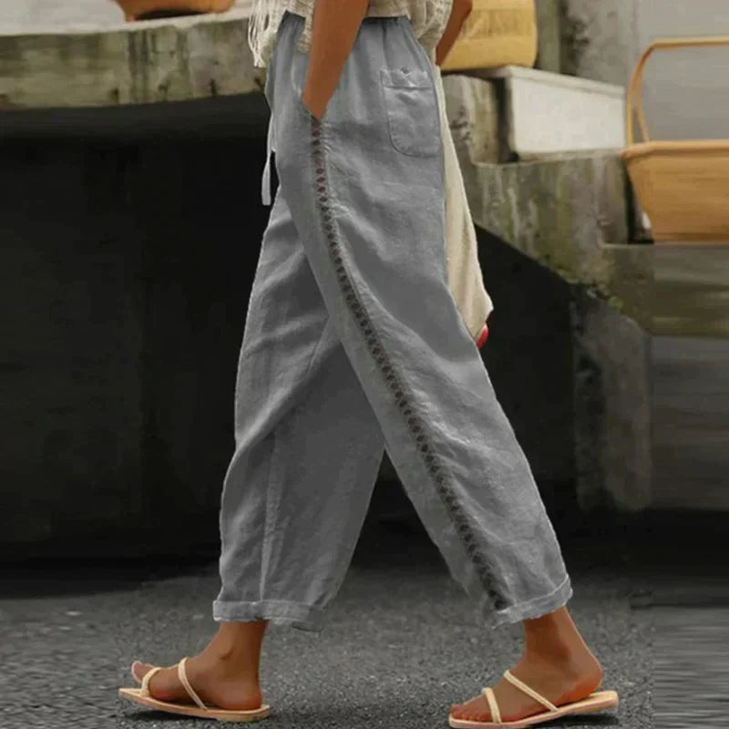Juna | Damen Hose Weit Boho Sommerhose mit Taschen