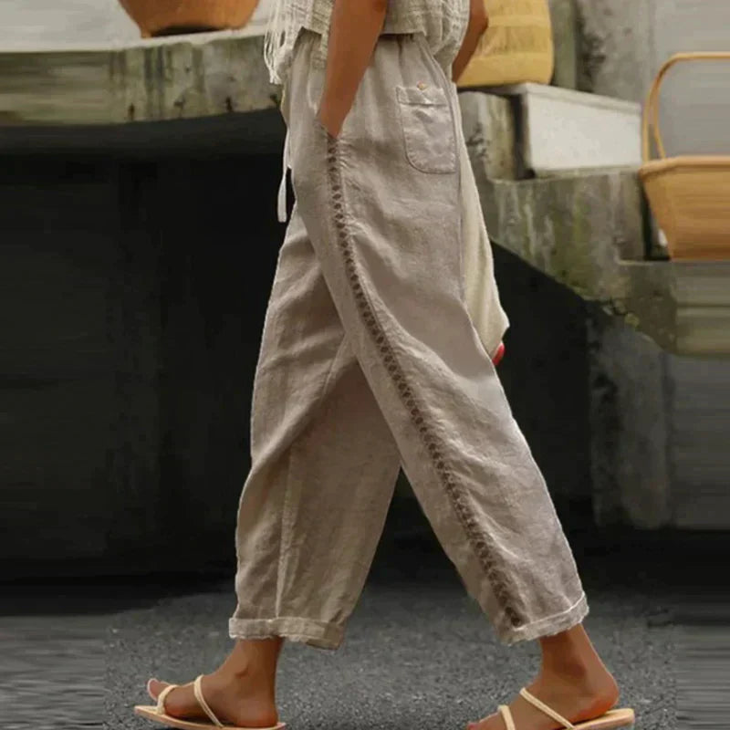 Juna | Damen Hose Weit Boho Sommerhose mit Taschen