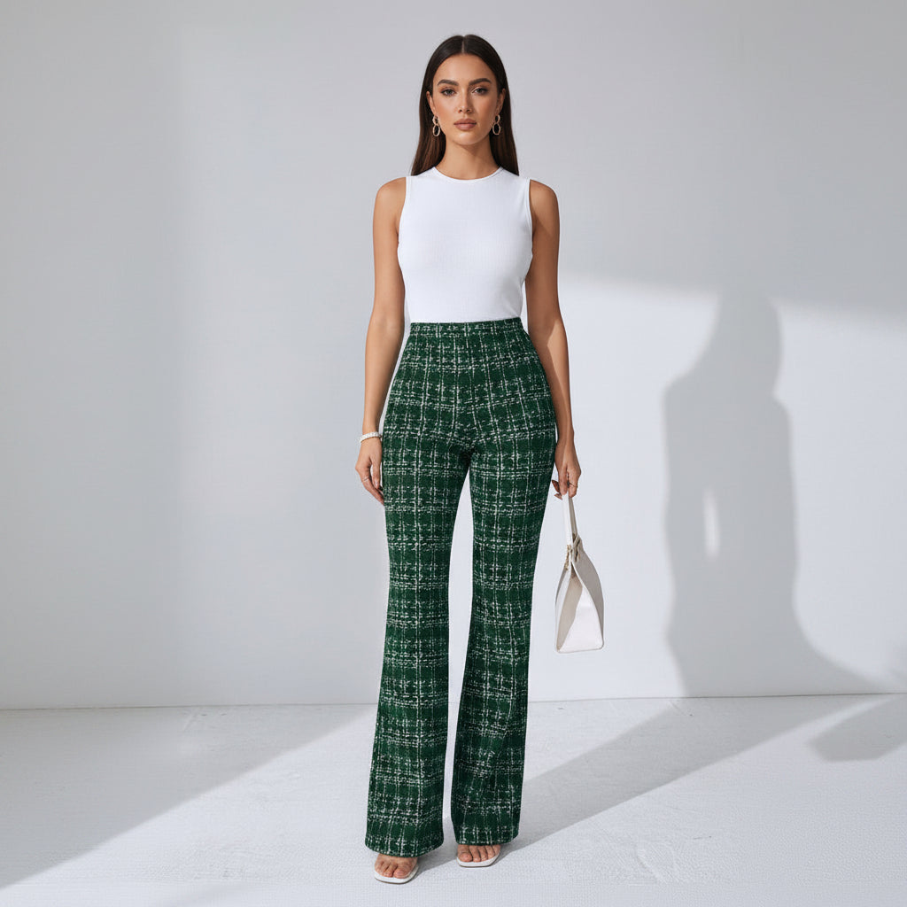 Elegante Schlaghose für Damen mit High-Waist im Tweed-Look
