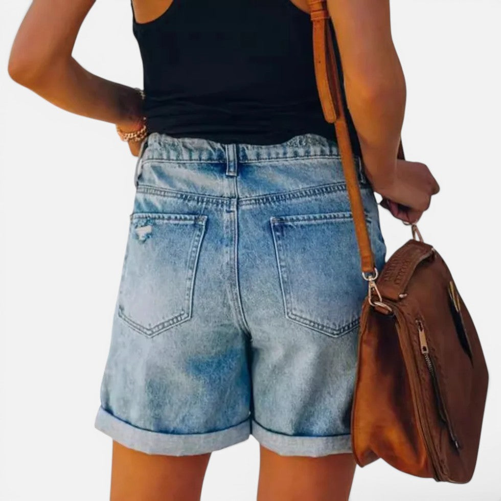Jeansshorts Umschlag Saum Denim Used Look