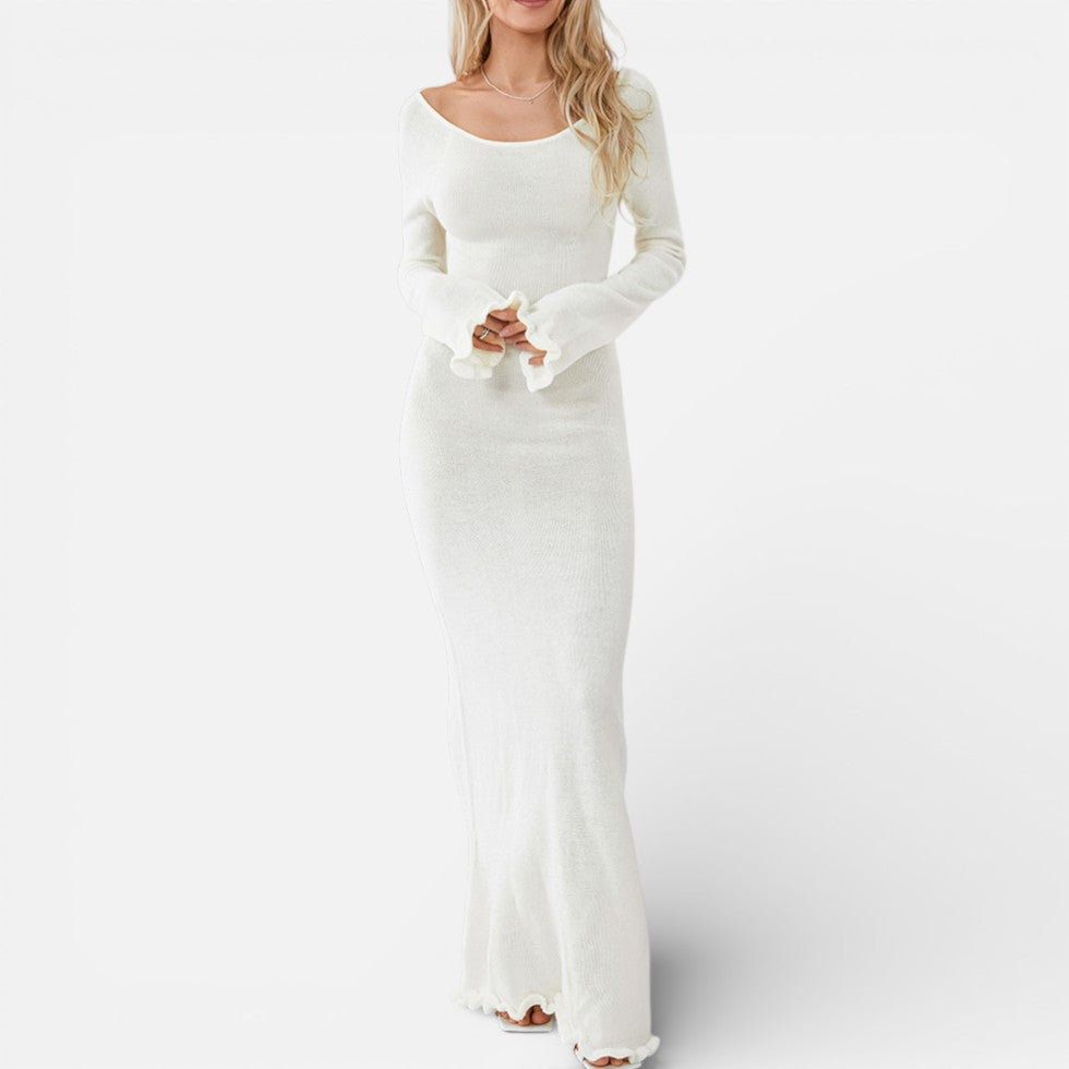 Damen Langarm Maxikleid mit offenem Rücken