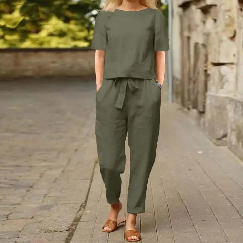 Damen Sommer Kurzarm Zweiteiliges Set