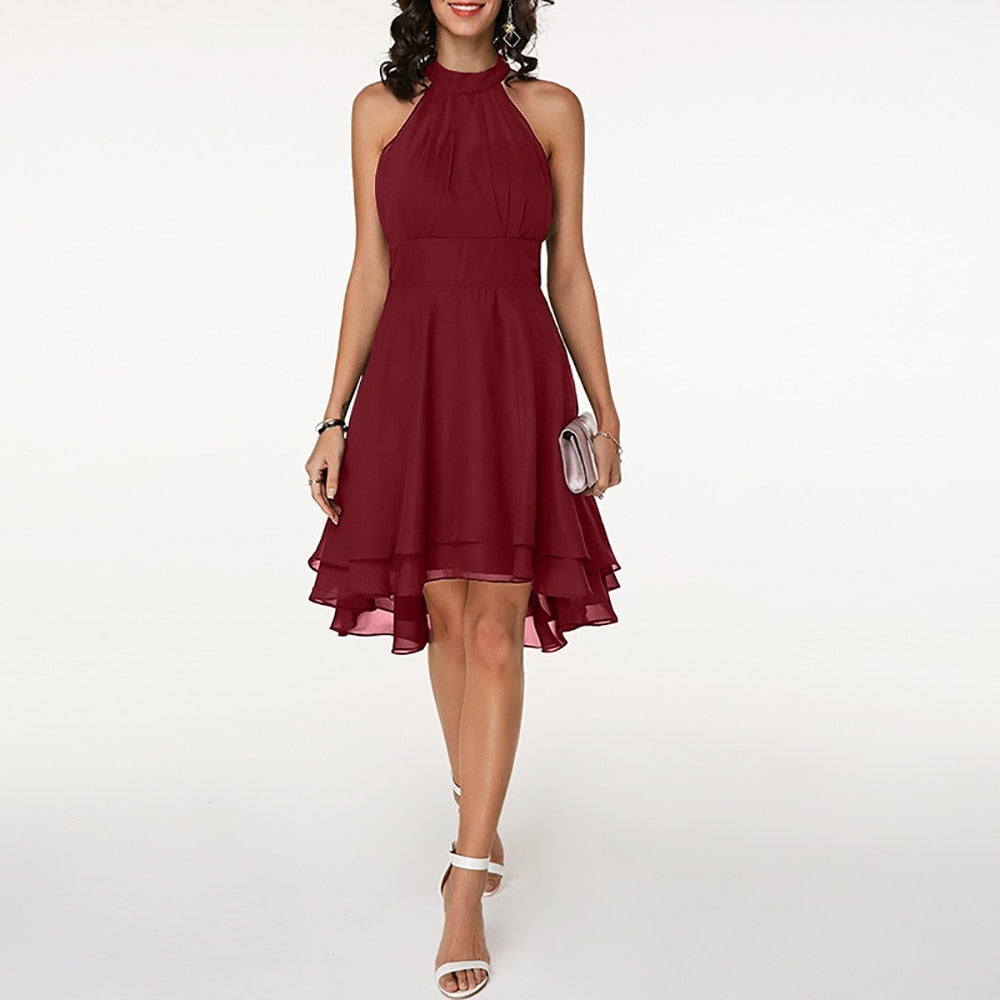 Damen Sommer Neckholder Midikleid