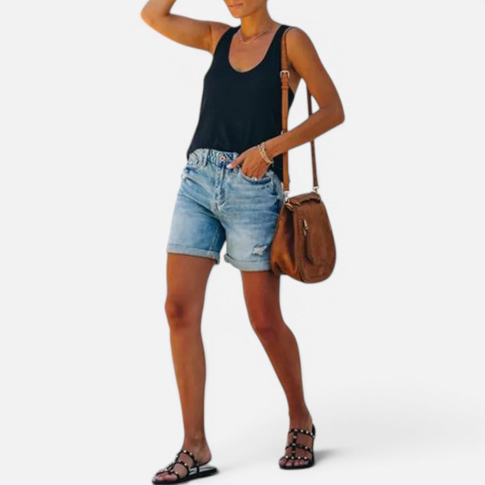 Jeansshorts Umschlag Saum Denim Used Look
