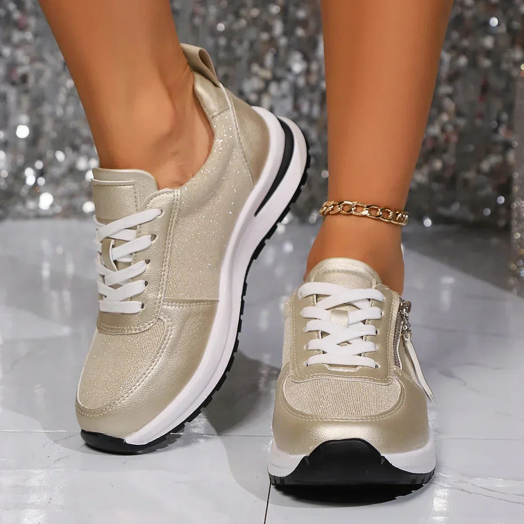 Lucy | Damen Plateau Sneaker Reißverschluss Schnürsenkel