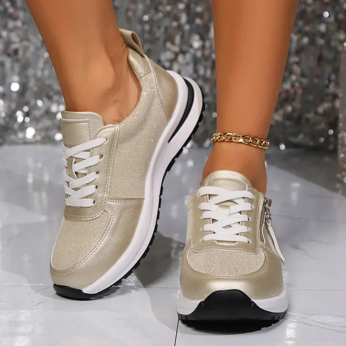 Lucy | Damen Plateau Sneaker Reißverschluss Schnürsenkel