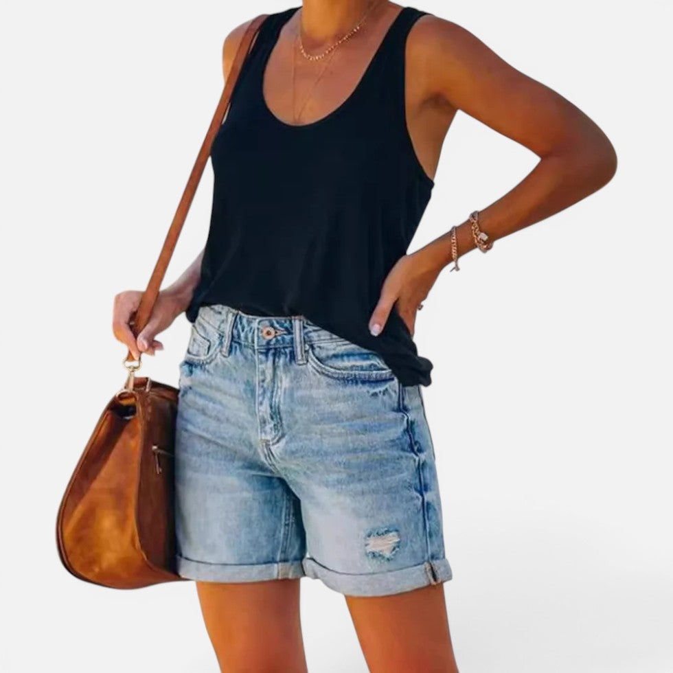 Jeansshorts Umschlag Saum Denim Used Look