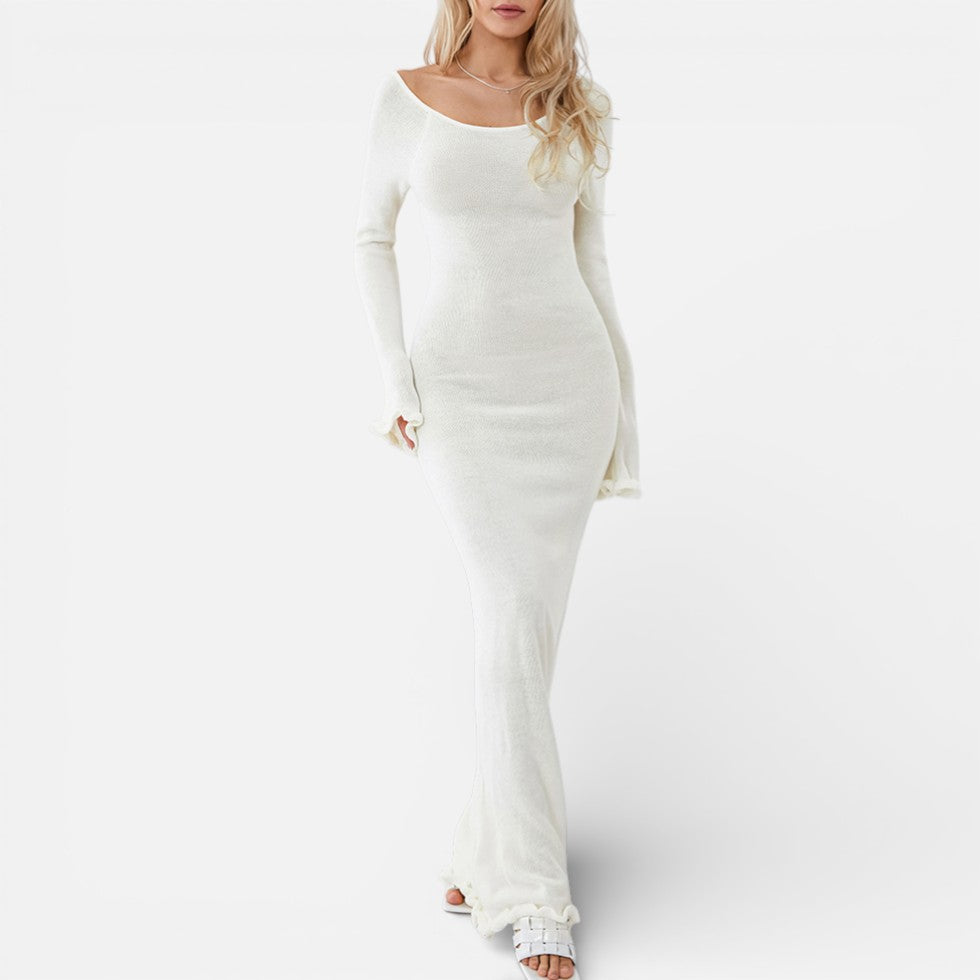Damen Langarm Maxikleid mit offenem Rücken