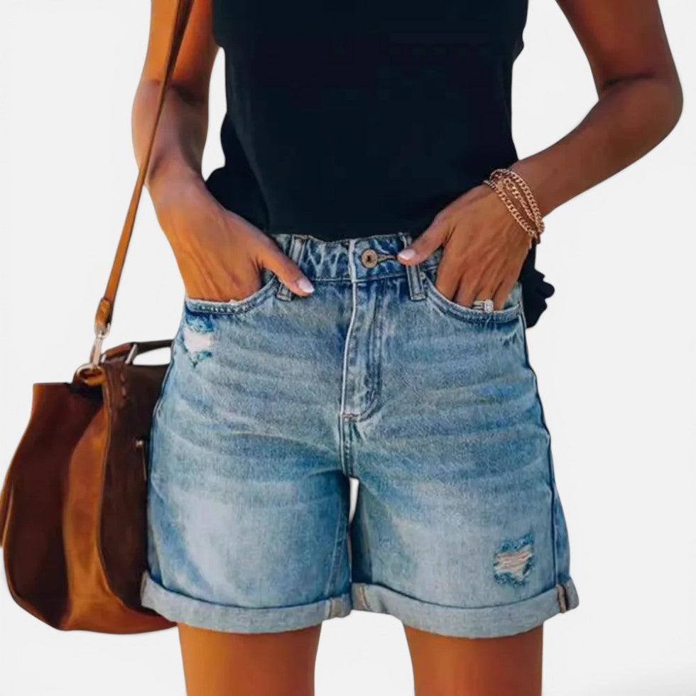 Jeansshorts Umschlag Saum Denim Used Look