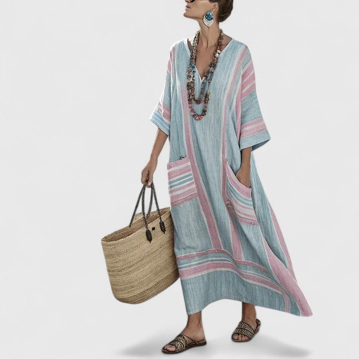 Alina | Damen Boho Taschen Maxi Kleid