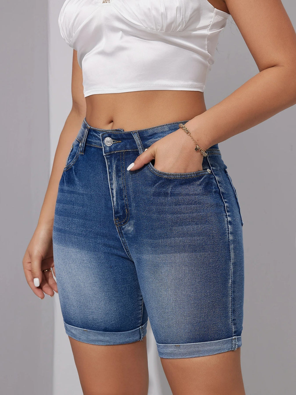 Damen Sommer Hohe Taille Jeans Shorts