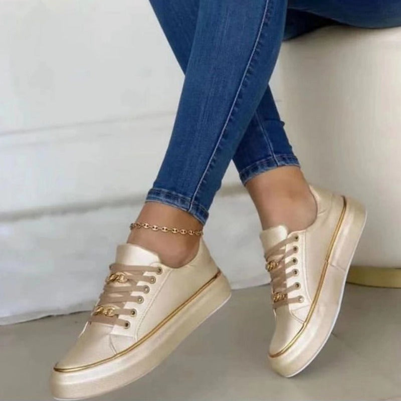 Lanny | Damen Plateau Sneaker Goldkette Schnürsenkel Freizeitschuhe