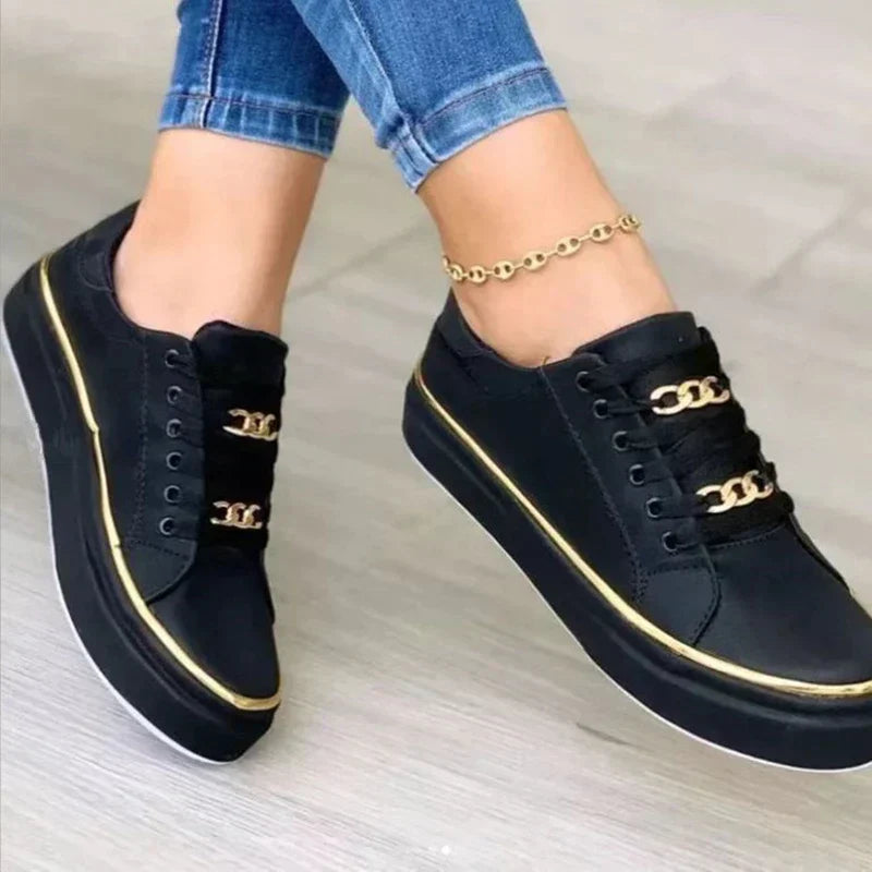 Lanny | Damen Plateau Sneaker Goldkette Schnürsenkel Freizeitschuhe