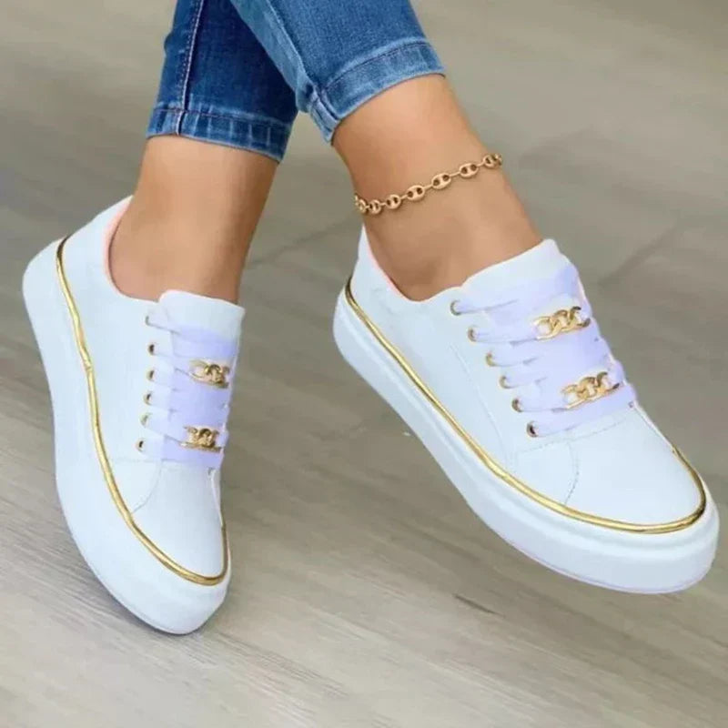 Lanny | Damen Plateau Sneaker Goldkette Schnürsenkel Freizeitschuhe