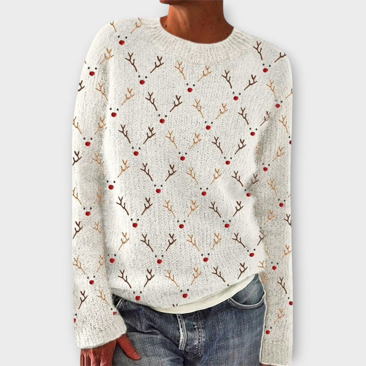 Pullover Damen | Geweih-Dessin & Rundhals-Ausschnitt