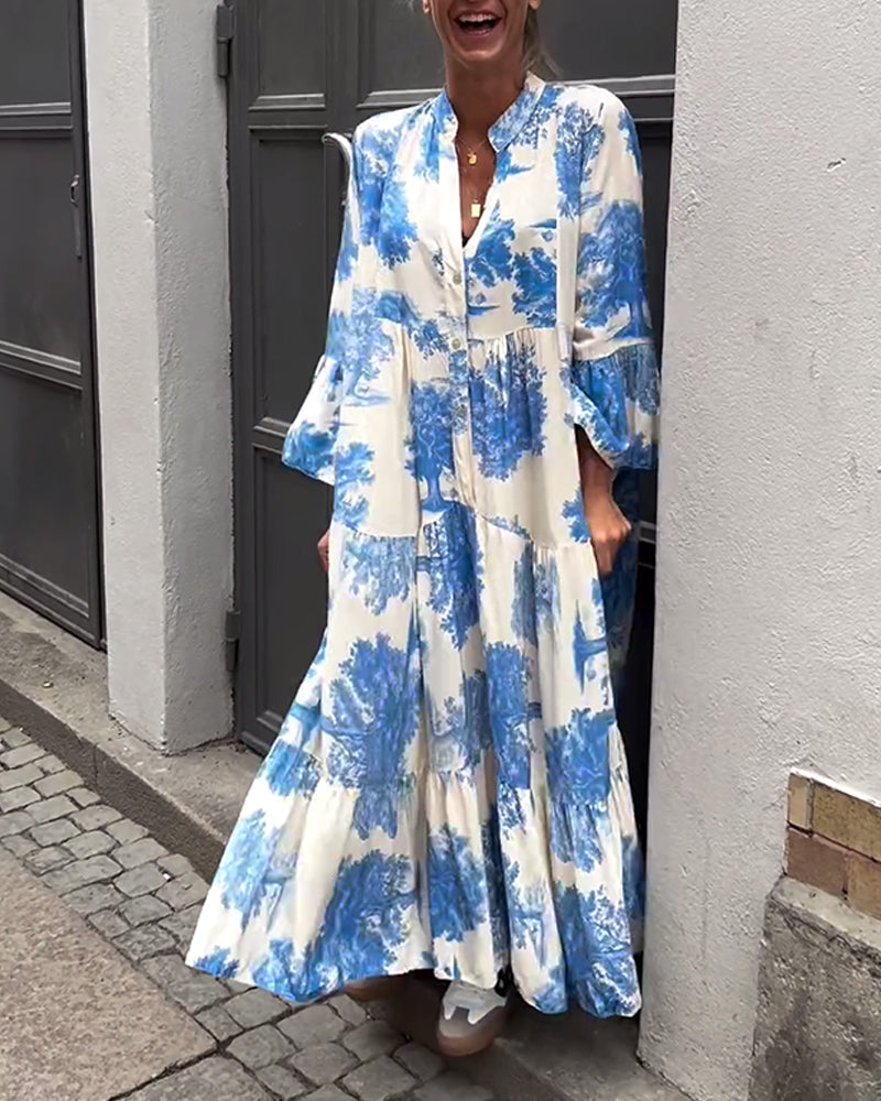 Damen Blumen Gestuft Maxi Sommerkleid