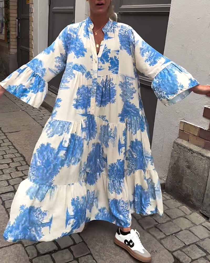 Damen Blumen Gestuft Maxi Sommerkleid