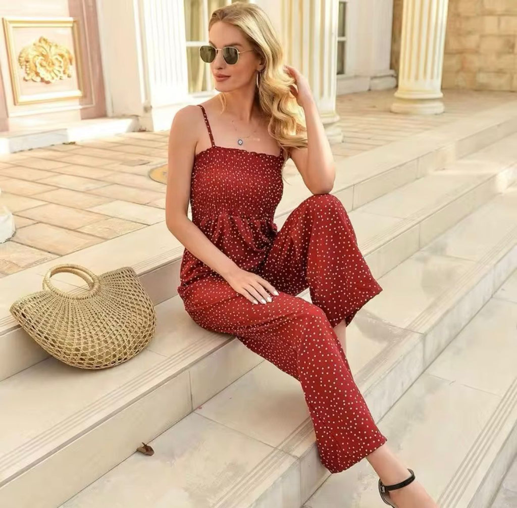 Sommer Jumpsuit Damen | Spaghettiträger & Smok-Oberteil