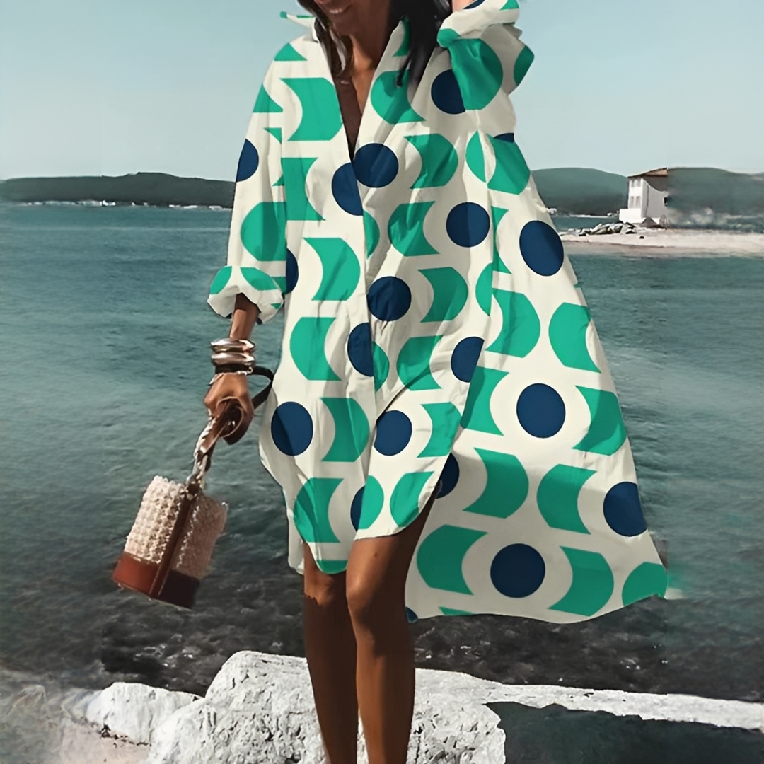 Sommerkleid Damen | Geometrischer Print & V-Ausschnitt