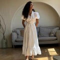 Sommerkleid Damen | Romantisches Maxi mit Rüschenkragen & Puffärmeln